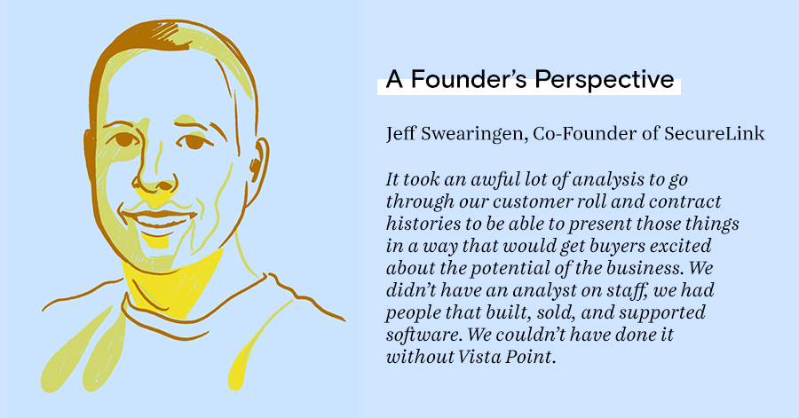 It took an awful lot of analysis to go through our customer roll and contract histories to be able to present those things in a way that would get buyers excited about the potential of the business. We didn’t have an analyst on staff, we had people that b