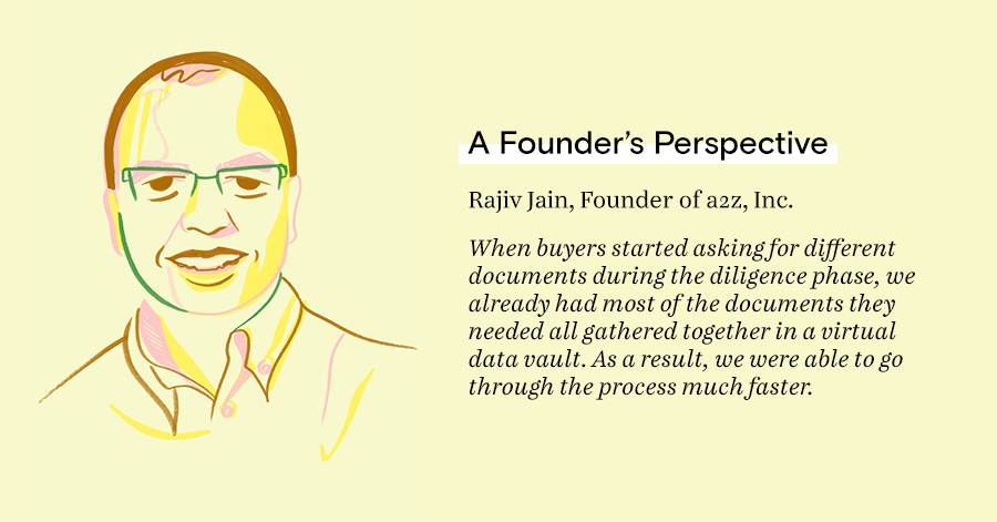 When buyers started asking for different documents during the diligence phase, we already had most of the documents they needed all gathered together in a virtual data vault. As a result, we were able to go through the process much faster.