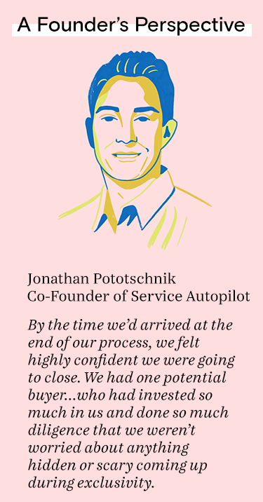 By the time we’d arrived at the end of our process, we felt highly confident we were going to close. We had one potential buyer...who had invested so much in us and done so much diligence that we weren’t worried about anything hidden or scary coming up du